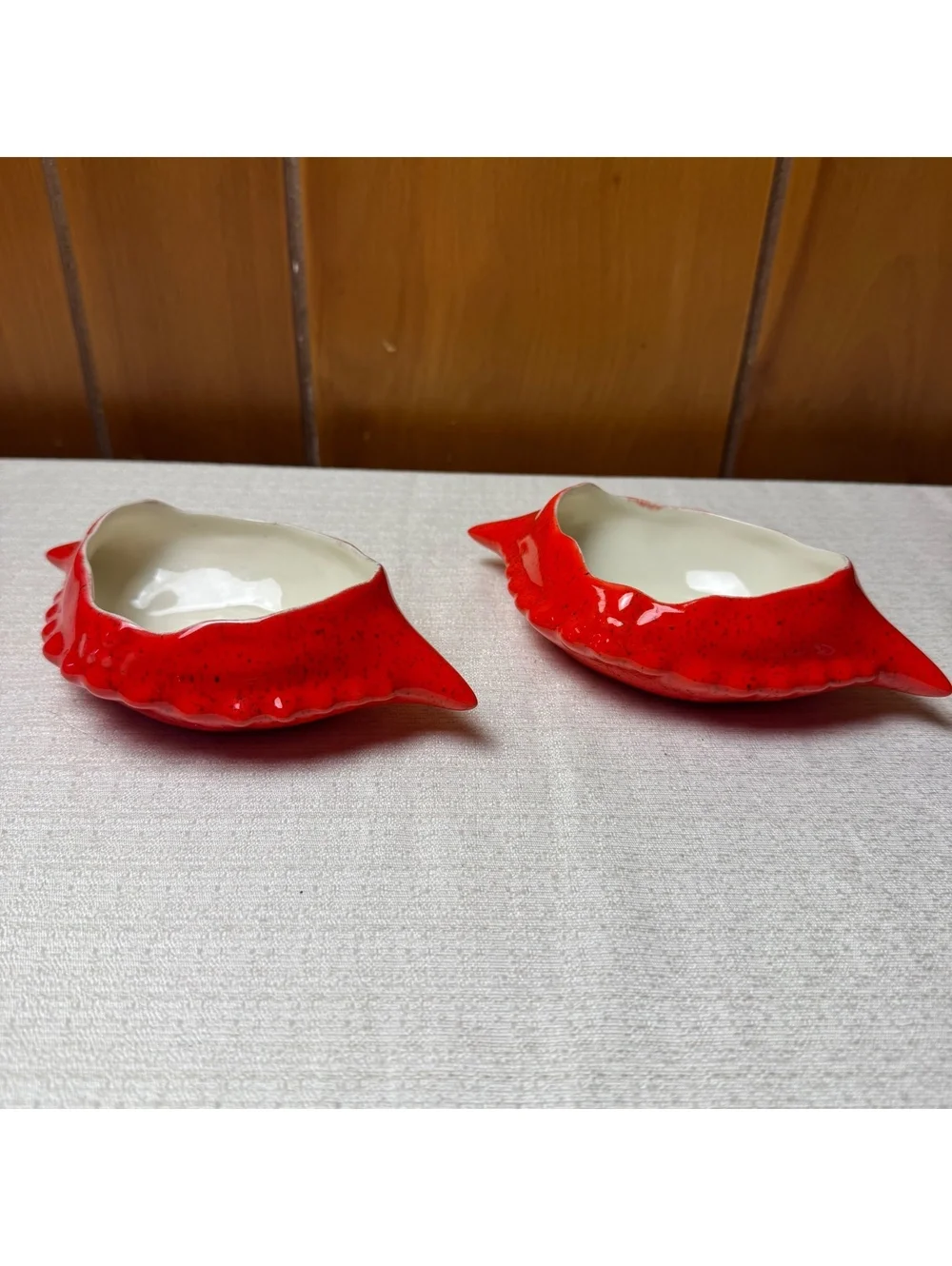 Vintage Red Crab Shell Ceramic Appetizer Dishes Set of 2 Coastal Seafood